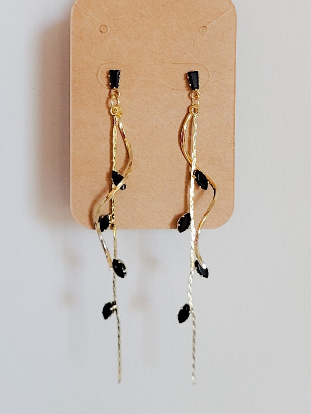 Gold Drop Earrings with Black Stones - Women's Bridal Jewelry
